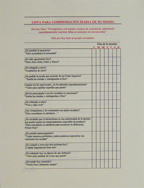 LISTA PARA COMPROBACION DIARIA DE MI MISMO