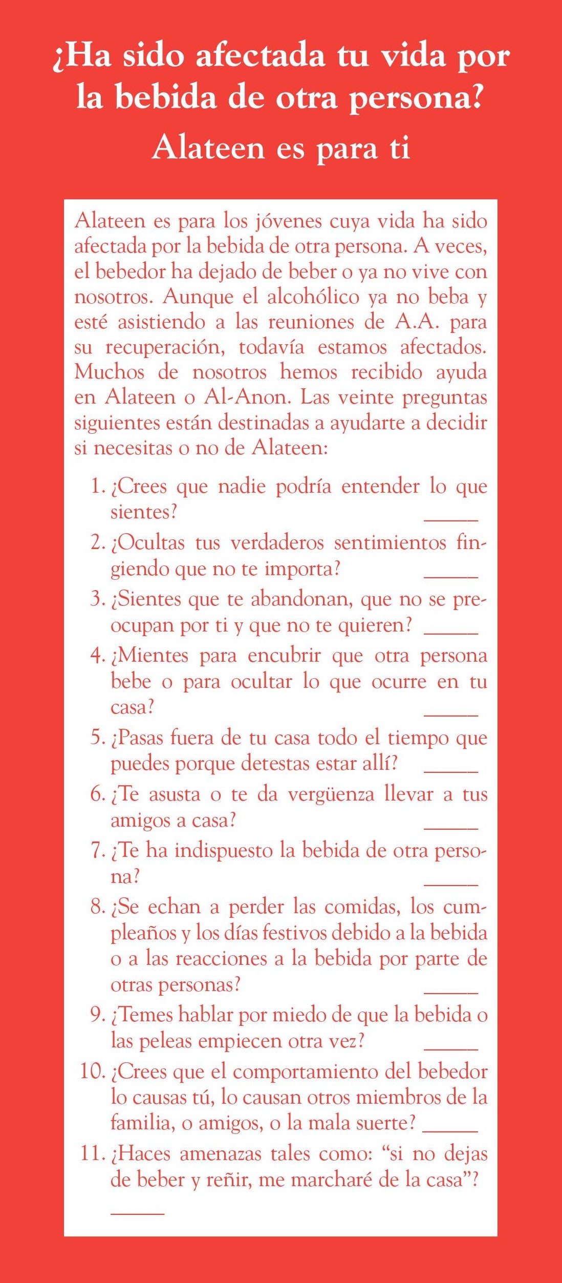 ýýHA SIDO AFECTADA TU VIDA POR LA BEBIDA DE OTRA PERSONA? ALATEEN ES PARA TI