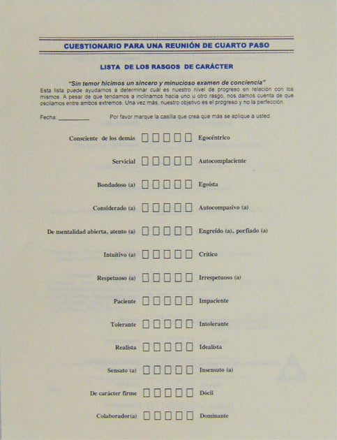 CUESTIONARIO PARA UNA REUNION DEL 4TO. PASO